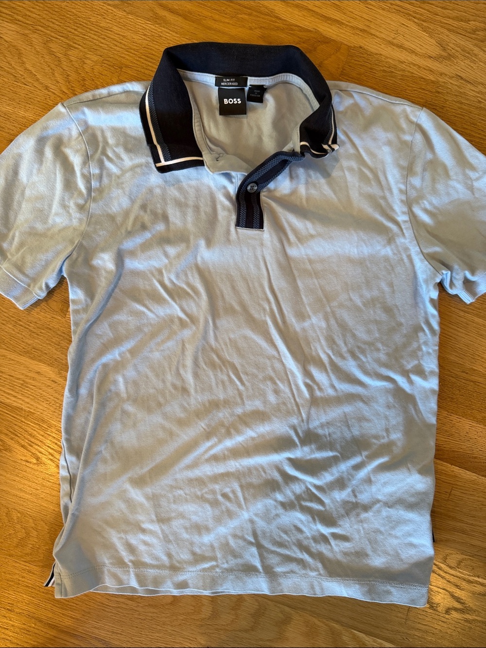 Boss Light Blue Polo with Navy Contrast Collar size small - fit small teen boy